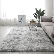 Large Area Rugs for Living Room Bedroom, Fluffy Soft Plush Carpet, Tie-Dyed Floor Gray Rug for Girls Kids Nursery Room Home Decor (White Gray, 40×60cm)