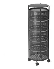 [SOGA] 5 Tier Steel Round Rotating Kitchen Storage Organizer with Wheels in Black