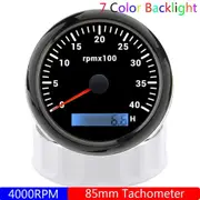 85MM Diesel Engine Tachometer 3000/4000/6000/8000 RPM Gauge REV Counter with Digital Hourmeter 7 Color Backlight 12V 24V 4000RPM BN