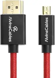 [Alvin's Cables] 8K 2.1 Micro HDMI to HDMI Coiled Cable for Atomos Ninja V, 8K@60Hz 4K@60Hz High-Speed HDMI Cable for Sony A7RIII A7II A7M3, for Canon R5 M6, for FUJIFILM X-T4 X-T3, Braided Red