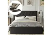 Istyle Chester Double Gas Lift Ottoman Storage Bed Frame Fabric Charcoal