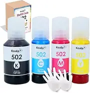 Koala T502 502 Ink Refill Bottles Replacement for Eco-Tank ET-2850 ET-3850 ET-2760 ET-2750 ET-3750 ET-4750 ET-3760 ET-4760 ET-15000 ST-4000-4 Pack，BK C M Y(Not Sublimation Ink)