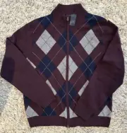 [NWT] XL Brooks Brothers Scottish Lambswool Men's Maroon Argyle Full Zip Sweater