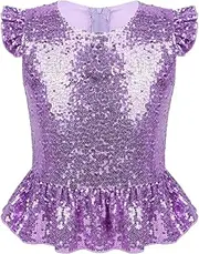 [Sxiwei] Girls Shiny Sequins Tank Tops Mermaid Costume Sparkle Ruffles Tank Top Vest for Halloween Carnival Birthday