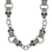 Stainless Steel Chisel Antiqued And Polished Skull 24 Inch Necklace