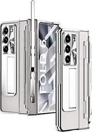 Clear Case for Samsung Galaxy Z Fold 6 5G,Luxury Electroplated Transparent Phone Case W Screen Protector&Kickstand&Pen Holder&Wireless Charging,Full Cover Hinge Protection Shockproof Case (Silver)