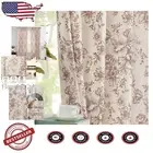 Light-Filtering Peony Printed Curtains - 90 Inch Linen Blend Drapes, Set of 2