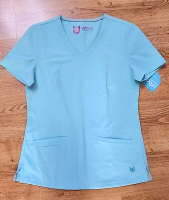 Urbane Performance Women's Scrubs Size XS-S Sky Blue Scrub Top V-Neck Pockets NW