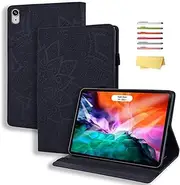 for iPad Mini 7 A17 Pro Case 2024 & iPad Mini 6 2021, UUcovers Stand Embossed Flower PU Leather Wallet Cover with Pencil Holder/Pockets [Auto Sleep/Wake] Case for iPad Mini 7th/6th Gen 8.3", Black