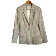 Amanda Uprichard Womens Herald linen blend Striped Blazer Sz Small Tan Gold NWT