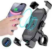 Motorcycle Wireless 15W Qi/USB Quick Charger 3.0 Phone Holder 2 in 1 Mount on...