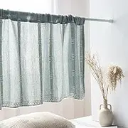 Small curtain Cafe Curtains Small Window Curtains, Valance for Kitchen Striped Window Semi Sheer Valance for Living Room Farmhouse Cotton Linen Curtain Valance Window Treatment(Blue,150x120cm/59x47in)