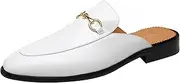[ELANROMAN] Men's Backless Loafers Black Genuine Leather Mules Slippers Slip on Shoes