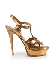 Metallic Leather Tribute Heeled Platform Sandals
