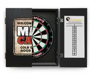 TX290 Dart Board + Welcome to the Man Cave Dartboard Cabinet + Darts
