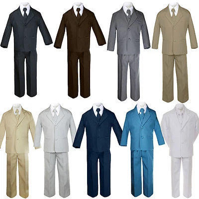 5pc Baby Toddler Boy Formal Suit Black Teal Gray Khaki Taupe White Navy Sm-20