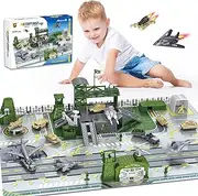 Military Base Toy Set, Army Playset with Military Vehicle, Army Action Figures, Weapon Equipment, Army Tank, Plane and Army Base, Playing Card, Gifts for 3, 4, 5, 6, 7, 8 Years Old