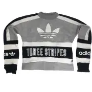 NEW Vintage Adidas Three Stripes Sweatshirt Womens XS Gray Black White Trefoil