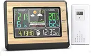 Wirel Weather Station Indoor Thermometer 6 Inch Color Screen Digital Weather Thermometer with Weather Forecast Temperature Humidity Date Phase Display Temperature Alarm Khaki One Size