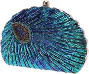 [COMPUKAS] 1Pc Beaded Evening Bag Clutch Purse for Women Durable Banquet Handbag with Shiny Sequins for Party Wedding Travel Everyday Use Peacock