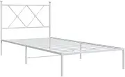vidaXL Single Metal Bed Frame with Headboard - White, Steel Construction, 90x190 cm, Under-Bed Storage, Bedroom Furnishing