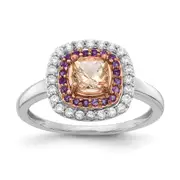 14k White u0026 Rose Gold Morganite/Amethyst/Diamond Cushion Shape Ring
