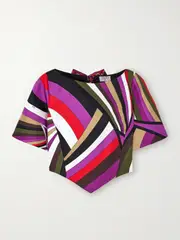 [PUCCI] PUCCI - Asymmetric Cropped Printed Silk-twill Blouse - Purple - large large Purple