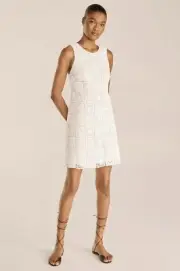 $375 REBECCA TAYLOR Macramé Lace Shift Dress 6 Snow White Mini Patchwork Cotton