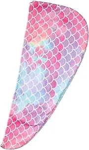 Healeved 2pcs Microfibre Hair Dry Cap Mermaid Print Quick Drying Hair Towel Wrap for Women