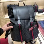 二手現貨 GUCCI 古馳 黑灰雙G LOGO PVC 牛皮 藍紅織帶 男生 後背包 雙肩包 495563 免運