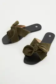 Green Knot Detail Flat Slides - Size 8, Women's Trial Accs