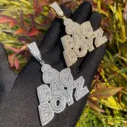 Mens Iced Bag Boyz Blinged Out Round & Baguette Stone Hip Hop Chain Pendants