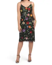 AIDAN BY AIDAN MATTOX FLORAL EMBROIDERED DRESS IN BLACK MULTI (size 12)