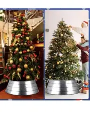 Holiday Christmas Metal Tree Collar 28” Base x 9.75 Tall Silver NEW