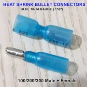 (100-300) BLUE HEAT SHRINK BULLET WIRE CONNECTORS SPADES 16-14 GAUGE TERMINALS