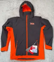 Helly Hansen Jr Hillside Ski Jacket Orange Gray Waterproof Primaloft Size M