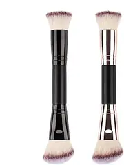 Foundation Brush, Double Ended Setting Powder Brush, Soft Beauty Blending Tool, 2 in 1 Adults Concealer Makeup Face Whisk, Perfect for Contouring and Blending, Black and Gold