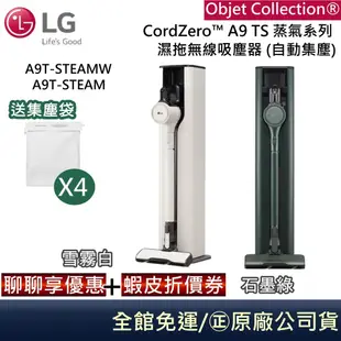 LG 樂金 A9 TS蒸氣濕拖無線吸塵器【聊聊折價】A9T-STEAMW A9T-STEAM 雪霧白 石墨綠