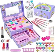 Kids Makeup Kit for Girl with Unicorn Box, Princess Toys Real Washable Cosmetic Set with Mirror & Rings, Safe & Non-Toxic, Play Make Up Birthday Gifts for 3 4 5 6 7 8 9 10 11 12 Years Old Kid (Purple)