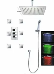 Bathroom Rainfall Ceiling Jets Spray Body Shower Set - 16", Brushed Nickel