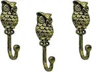 AYZCORP Set of 3 Cast Iron OWL Shape Coat Hooks Wall Art Decor-OWL Shape Hangers and Key Holder-Clothes Rack and Backpack Hanger-Coat Hooks Home Decor for Storage,Living Room (Brass Antique)