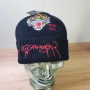 Ed Hardy One Size Embroidered Tiger Winter Beanie Hat Black Iconic Y2K New
