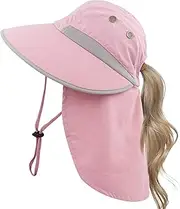 [Muryobao] Women's Sun Hat Outdoor UV Protection Foldable Packable Mesh Hat Wide Brim Summer Beach Fishing Cap with Neck Flap