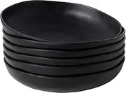 ZAROCRUS Melamine Bowls Set, 9” Large Pasta Bowls Salad Bowls, Set of 6, Lightweight Unbreakable Shallow Dinner Bowl Set, Large Capacity Serving Bowls for Kitchen, Black