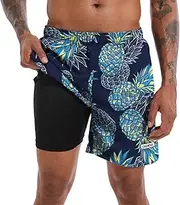 [CHEXPEL] Men's Swim Trunks Quick Dry Beach Shorts with Pockets and Compression Liner 7 Inch Inseam Bathing Suits