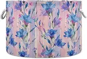 Yoogain Blue Bellflower Pink Stripes Watercolor Style storage basket and waterproof storage bin with sturdy handle Hamper 95 qt canvas for cloth bedding clothing