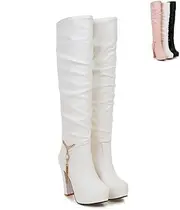 [ZJWBB] Women's Over The Knee Fashion Boots Leather PU Chunky Block Heel Sexy Fashion Dress Wedding High Heels Thigh High Boots Long Boot