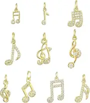 [DanLingJewelry] 10Pcs Musical Instrument Note Symbols Charms Golden Colour Cubic Zirconia Charms for Bracelets Necklaces Earrings Making, Non-Precious Metal