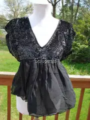 NWT BETSEY JOHNSON VINTAGE SEQUINS & CHIFFON BLACK BABYDOLL TOP~4