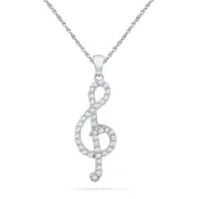 14k White Gold Round Diamond Treble Clef Music Pendant 1/3 Cttw